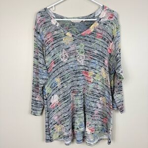 Soft Surroundings Botanique Floral Top Womens 1X V-Neck 3/4 Sleeve Tunic Shirt